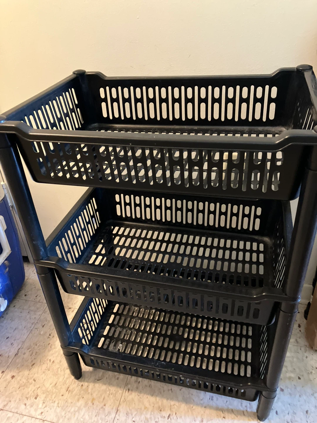 Black 3-Tier Plastic Rolling Cart