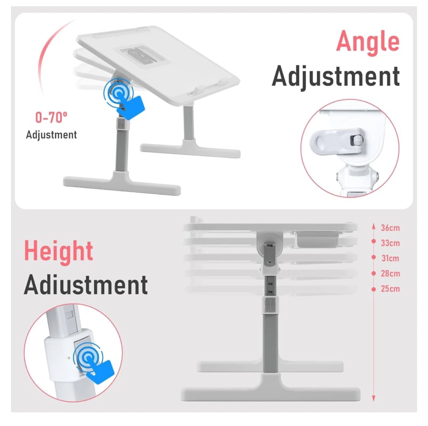 Adjustable Laptop Bed Tray Table with Fan and Lights - photo 2