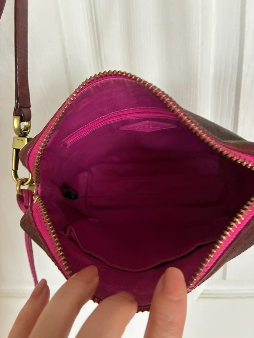Fossil Leather Crossbody Bag Burgundy/Pink - photo 5