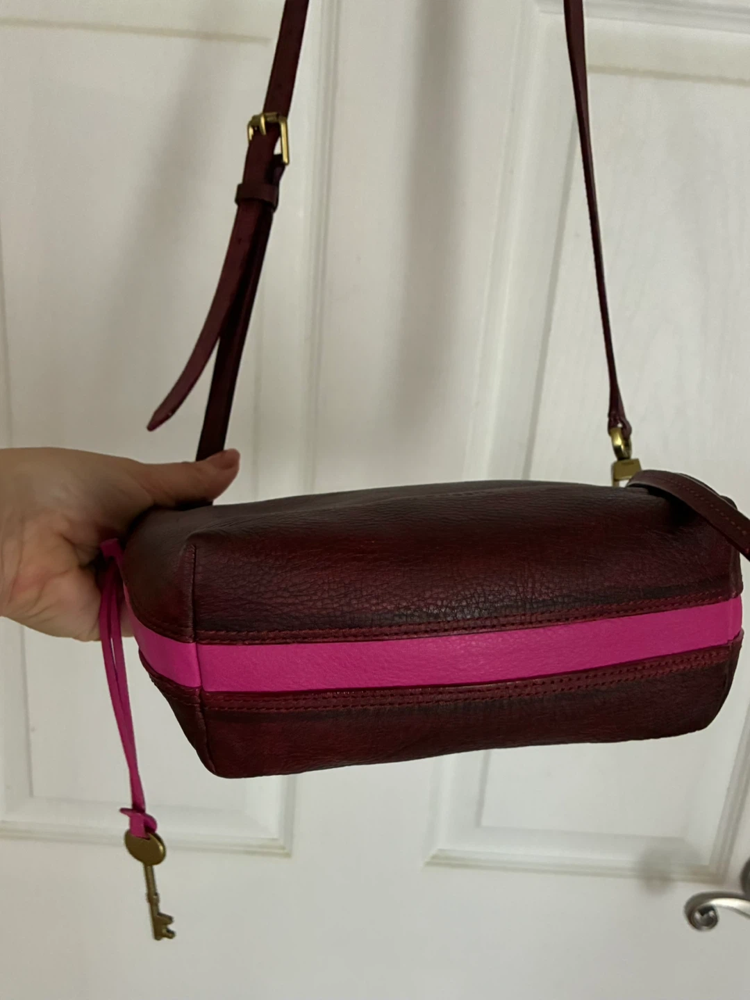 Fossil Leather Crossbody Bag Burgundy/Pink - photo 4