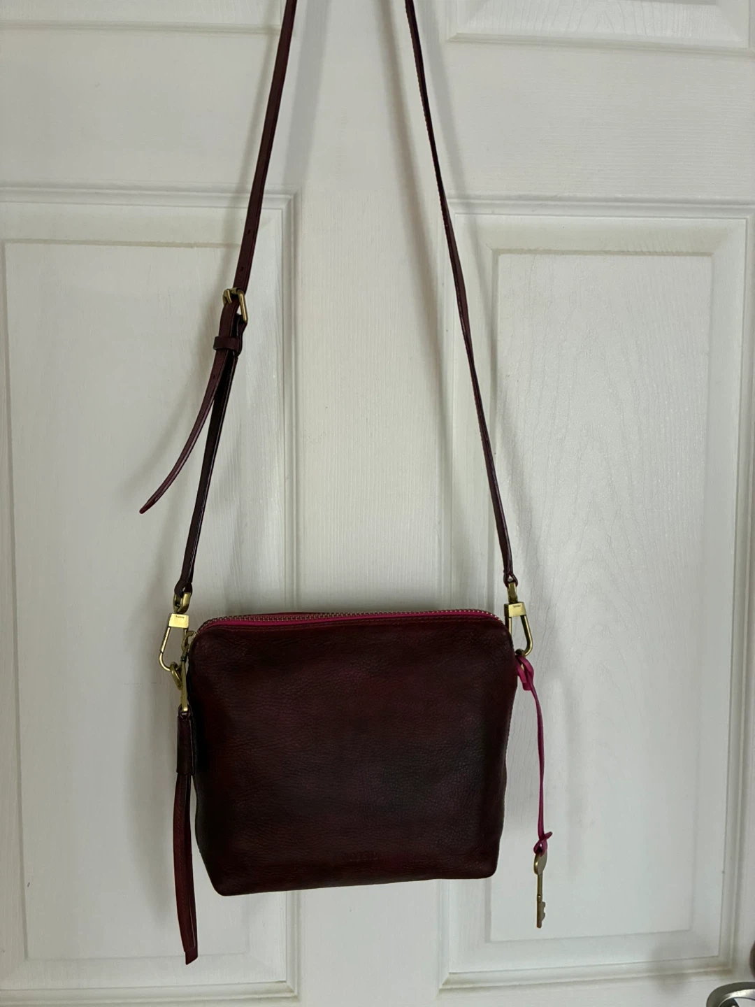 Fossil Leather Crossbody Bag Burgundy/Pink