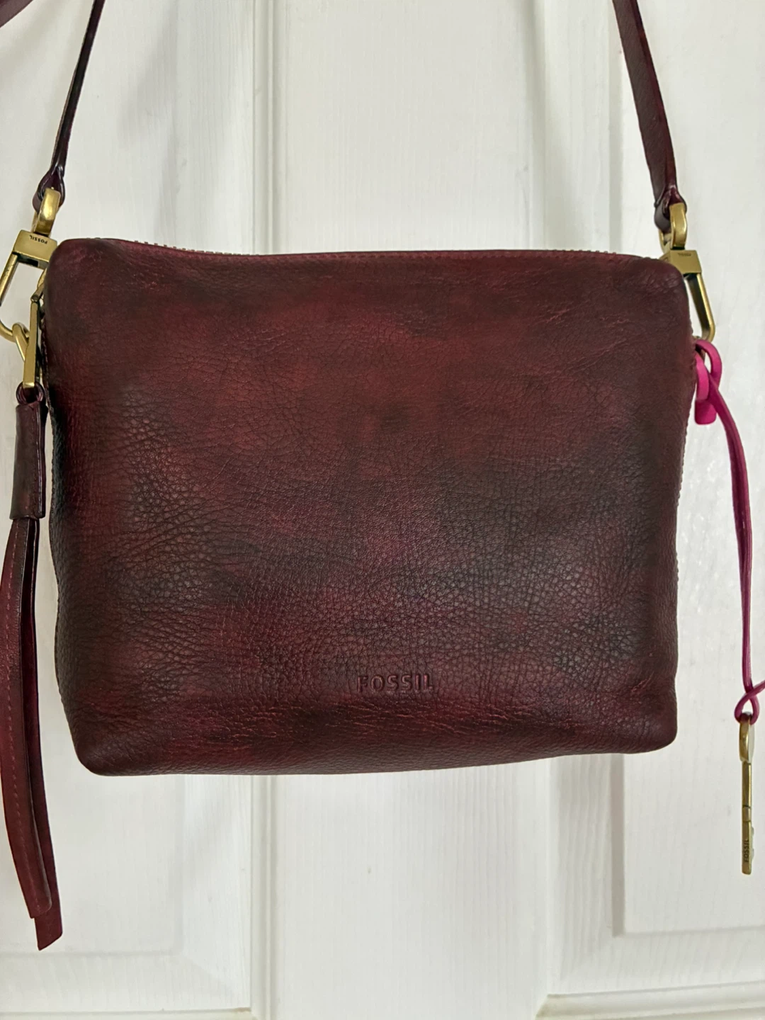 Fossil Leather Crossbody Bag Burgundy/Pink - photo 2