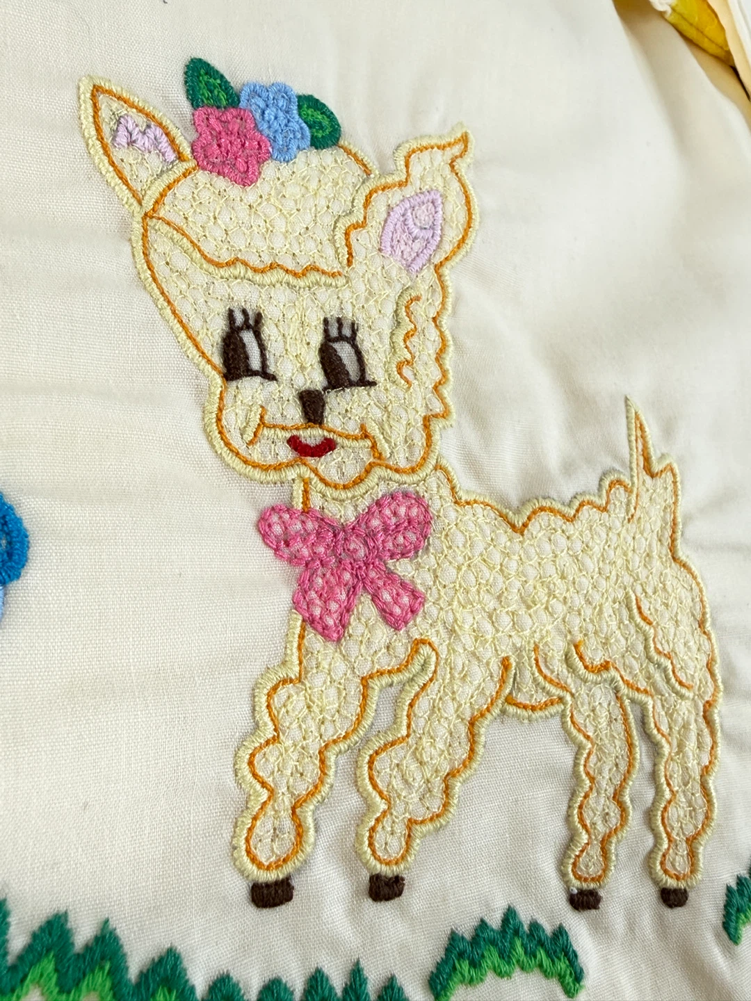 Embroidered Lambs and Flowers Sheet Set - photo 2
