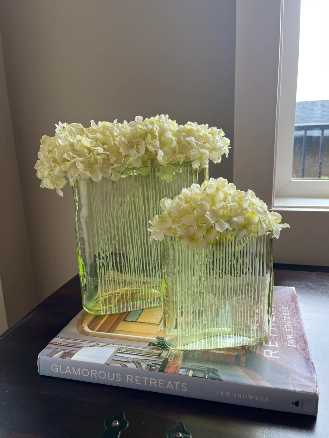 Set of 2 Green Glass Vases