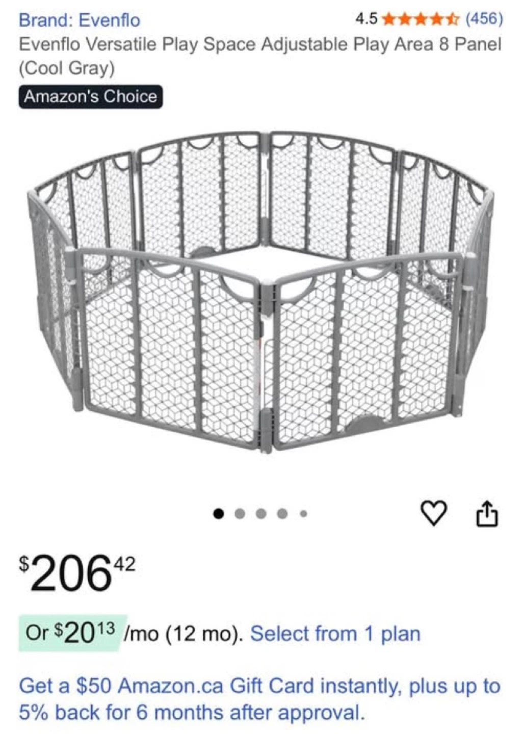 Evenflo Play Space Adjustable Play Area 8 Panel (Cool Gray)