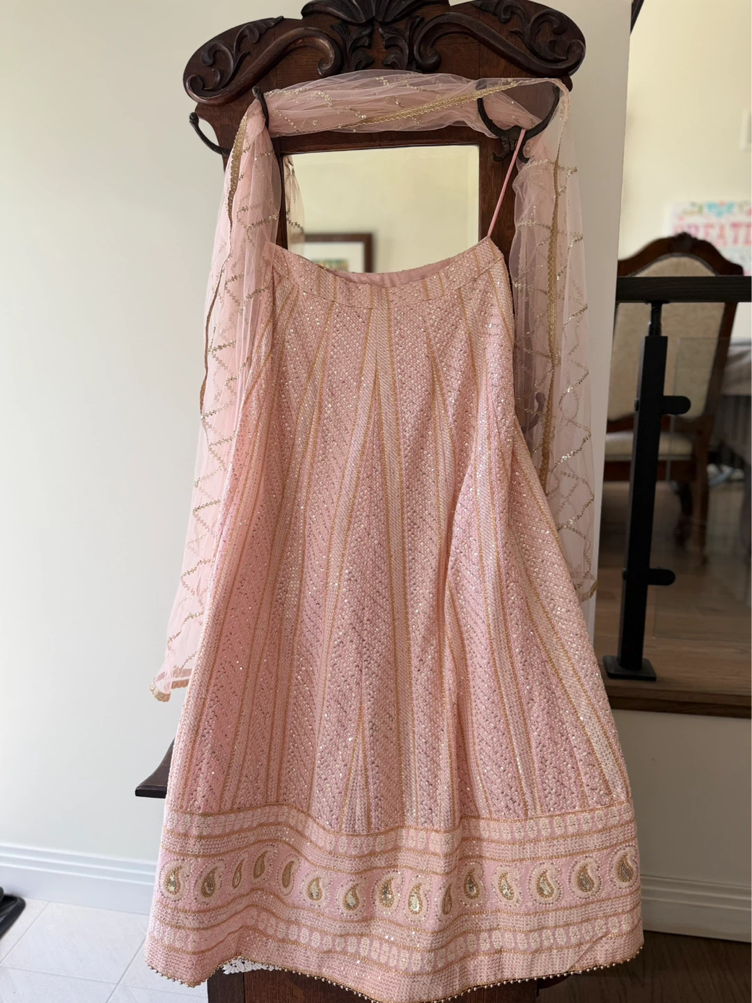 Indian Lehnga-Pink Embellished Blouse and Skirt Set