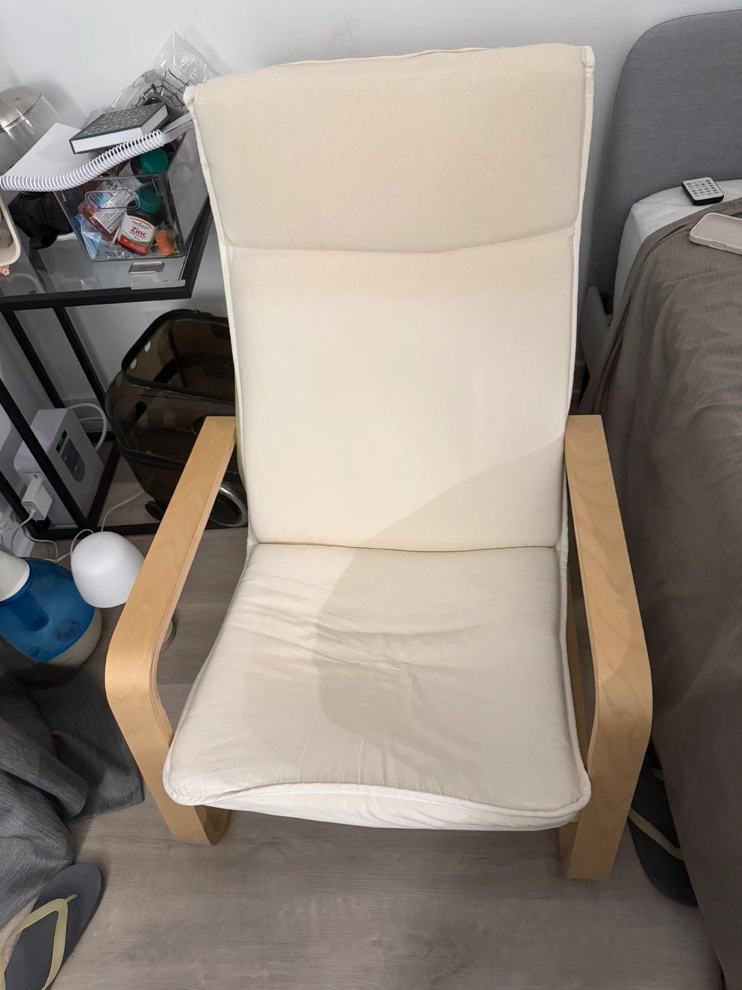 IKEA Cream Accent Chair with Wooden Arms