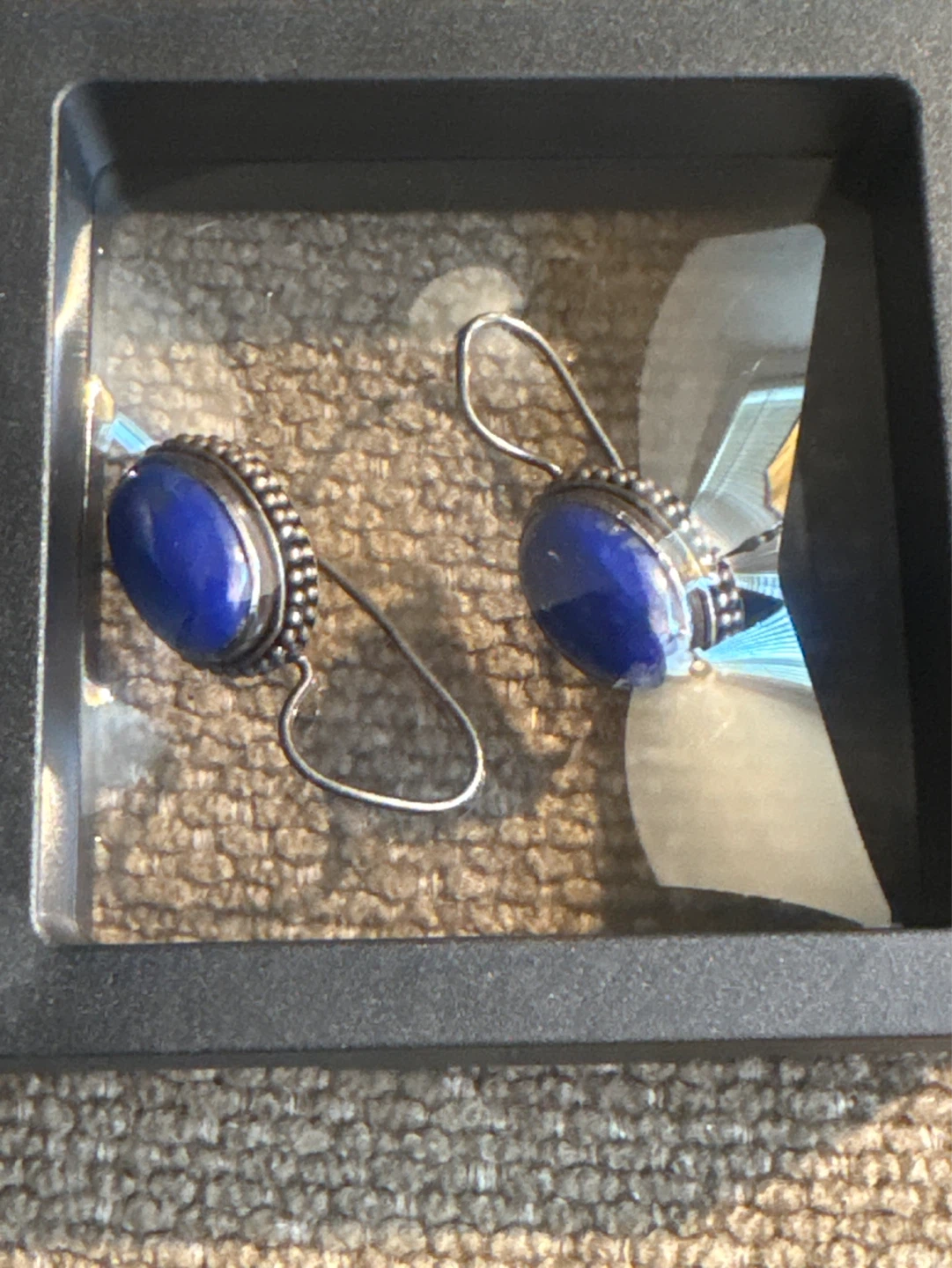 Lapis Lazuli Earrings with Silver framing & Hooks