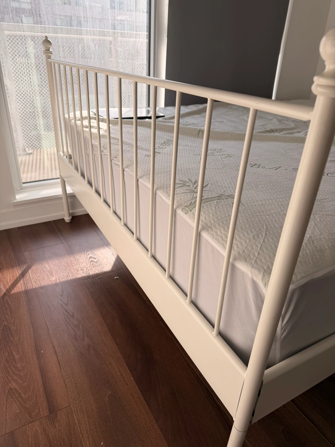 IKEA White Metal Bed Frame with Mattress - photo 2
