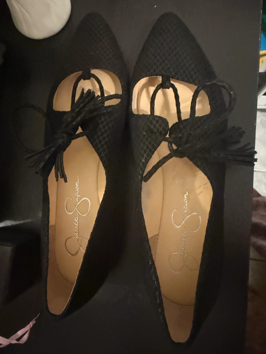 Jessica Simpson Black Snake Print Lace-Up Flats