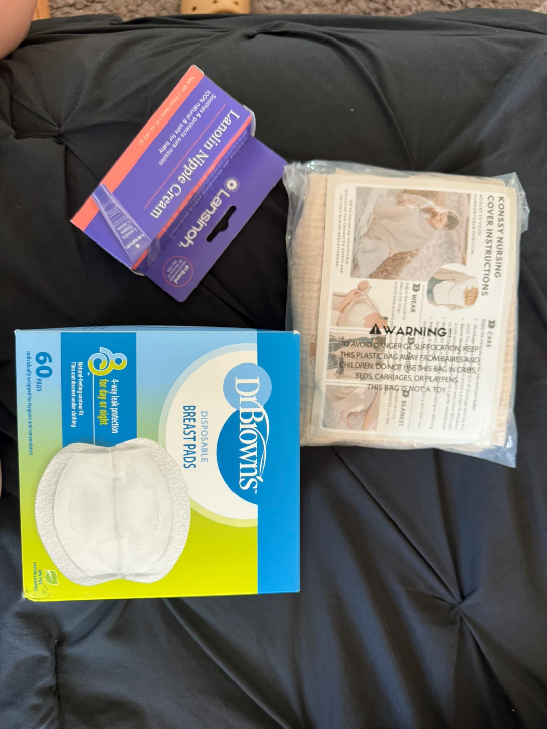 Dr. Brown's Breast Pads, Lansinoh Nipple Cream, & Nursing Cover