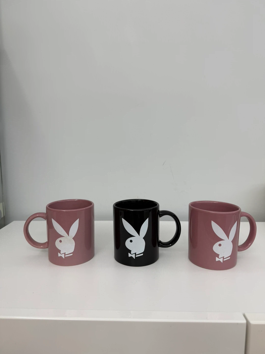 Playboy Bunny Logo Ceramic Coffee Mugs – Set of 3 (Pink & Black)