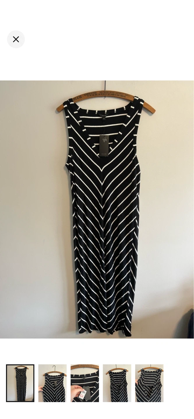 Guess Black & White Striped Maxi Dress