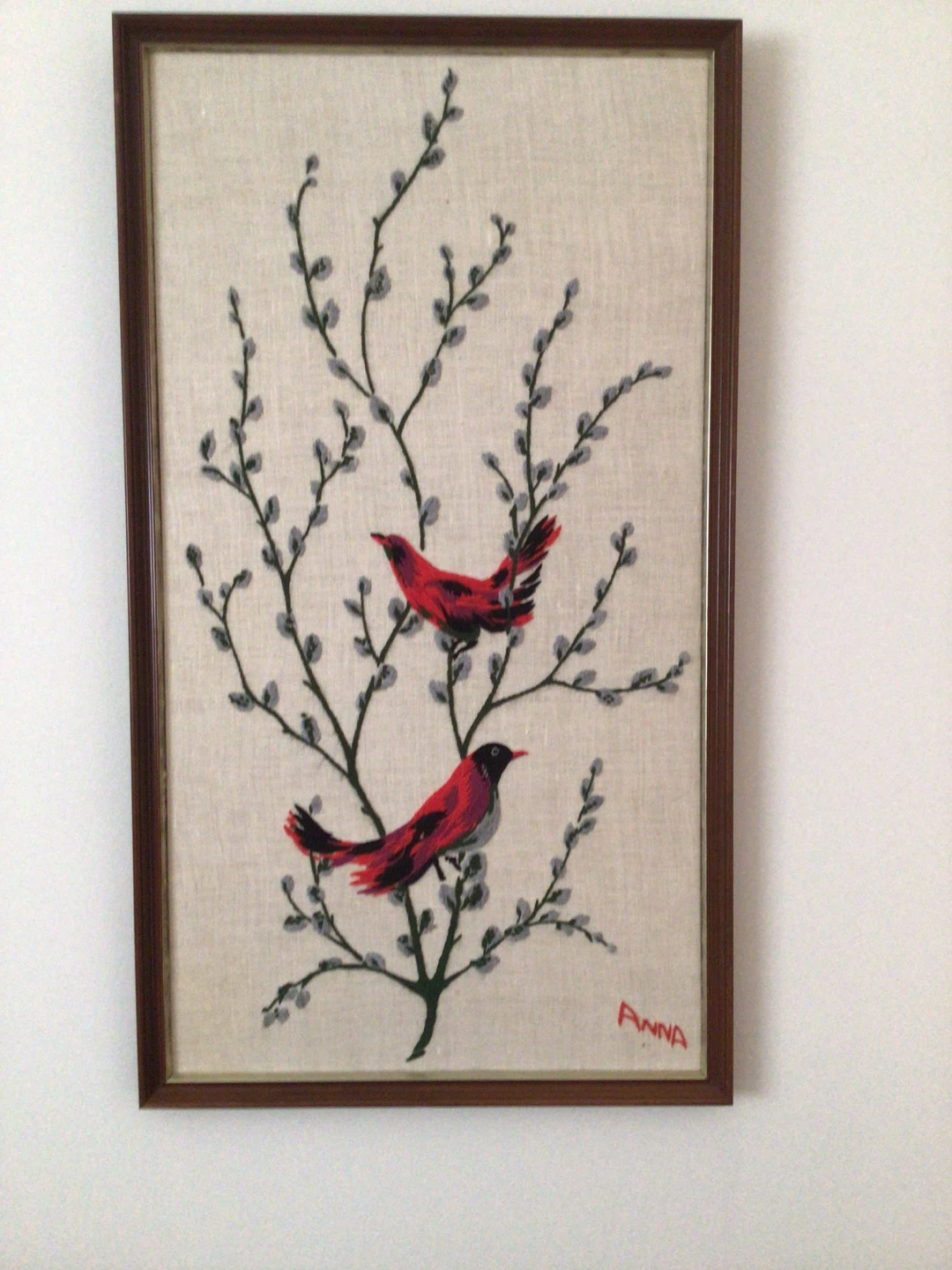 Framed Embroidered Art with Birds