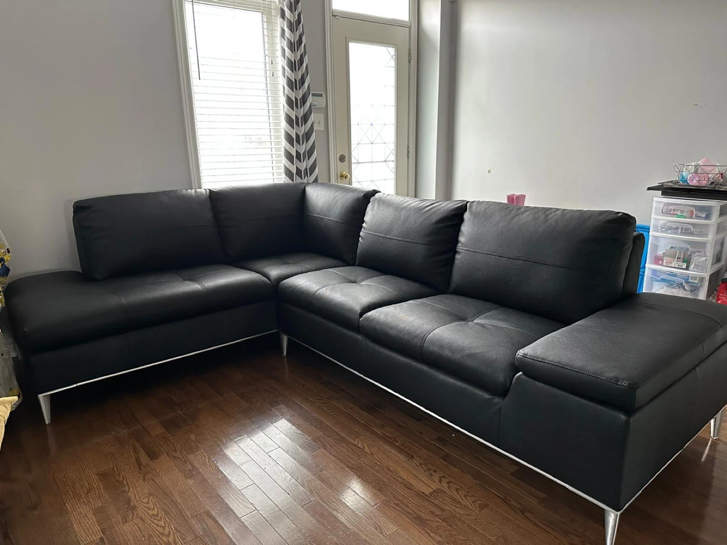 Black Faux Leather Sectional Sofa