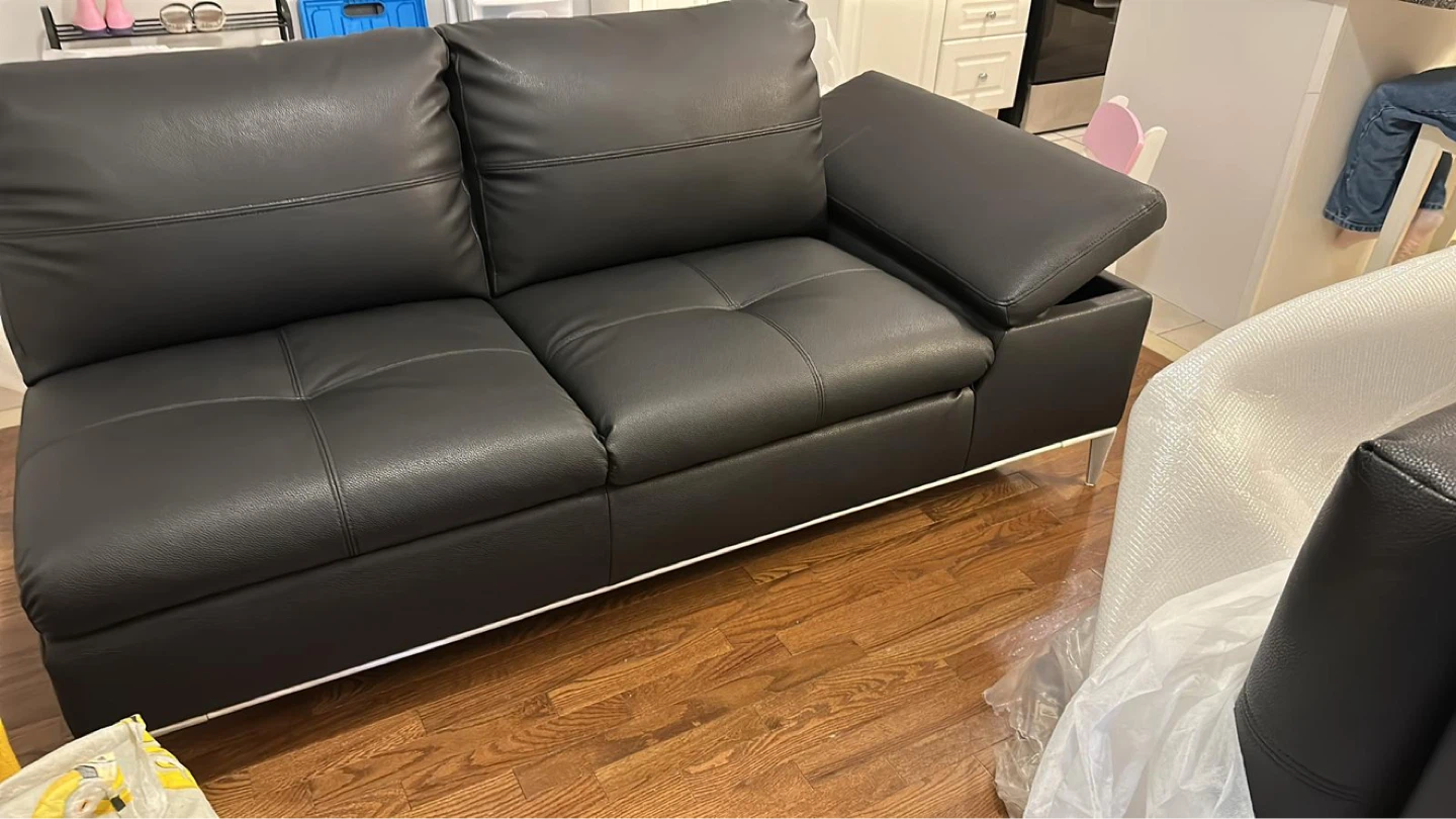 Black Faux Leather Sectional Sofa - photo 2