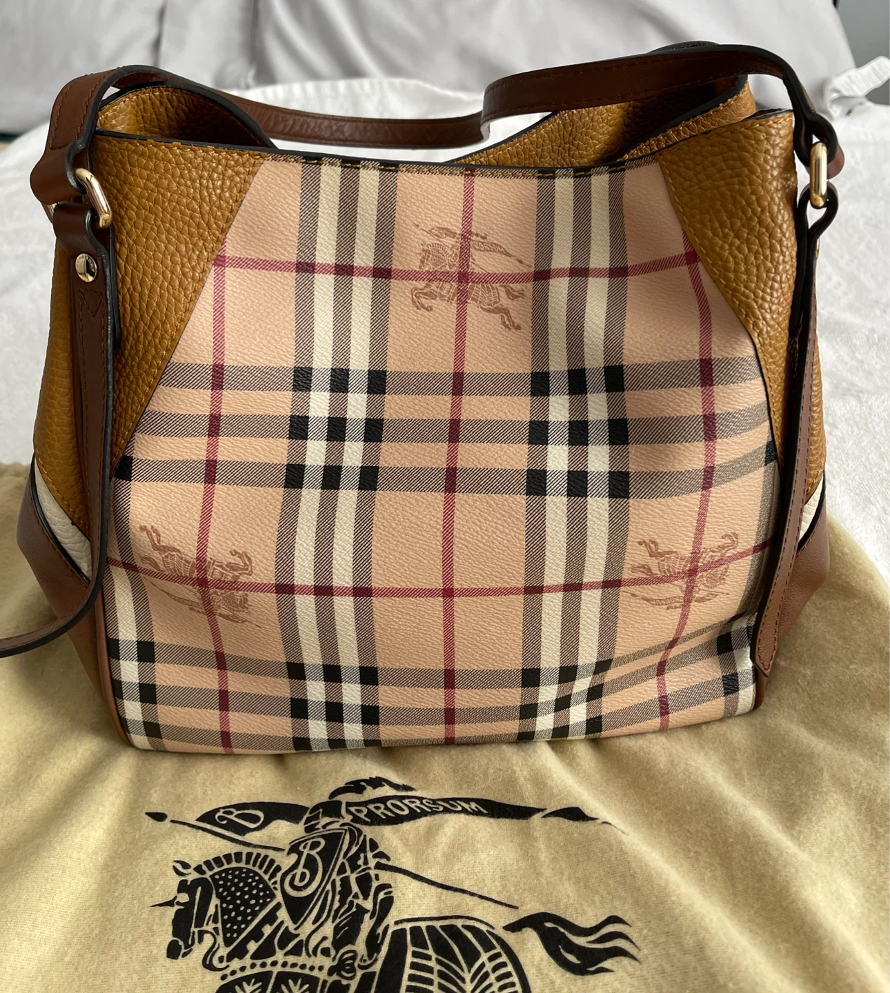 Burberry Haymarket Check Leather Hobo Bag