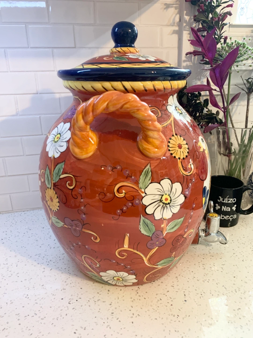 Hand-Painted Italian Ceramic Rooster Beverage Dispenser - photo 5