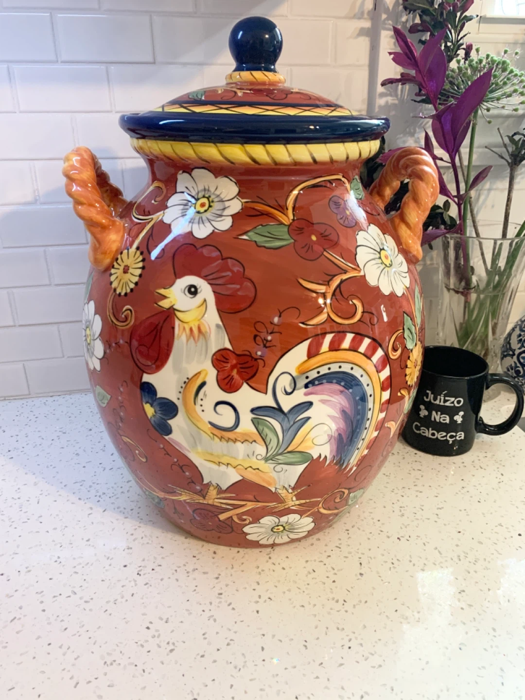 Hand-Painted Italian Ceramic Rooster Beverage Dispenser - photo 4