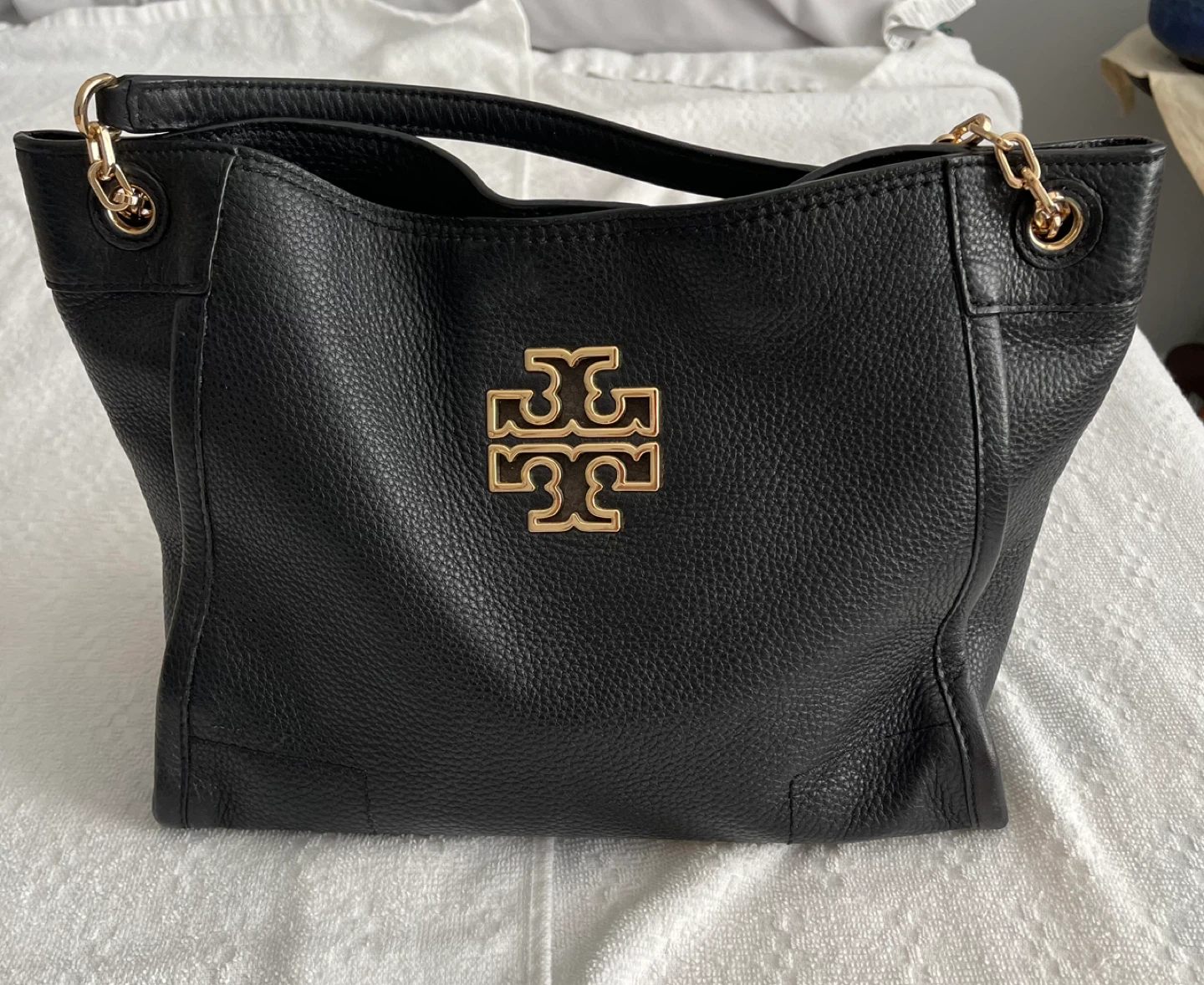 Tory Burch Black Leather Hobo Bag with Gold Hardware