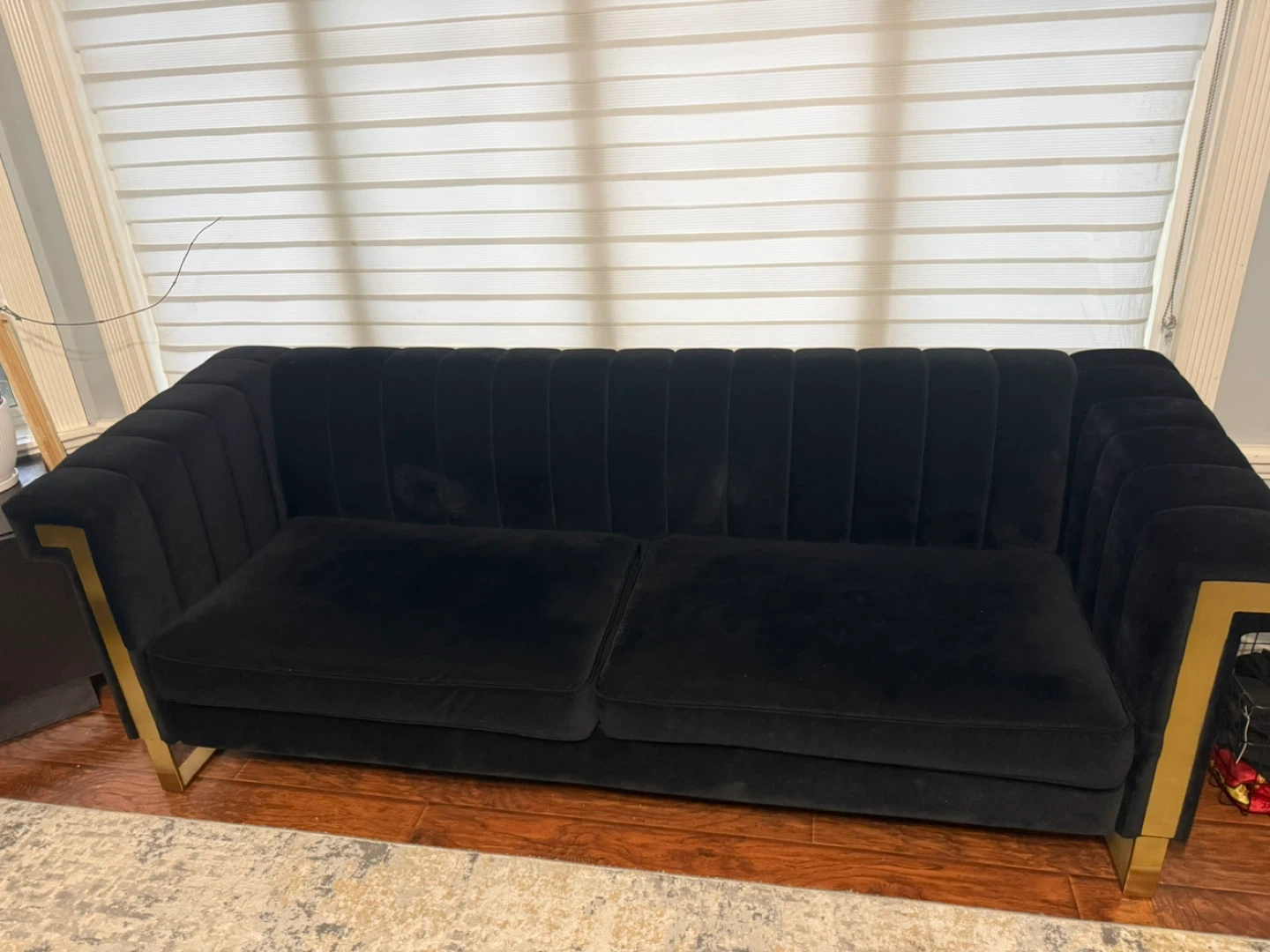 Black Velvet Sofa with Gold Trim - photo 3
