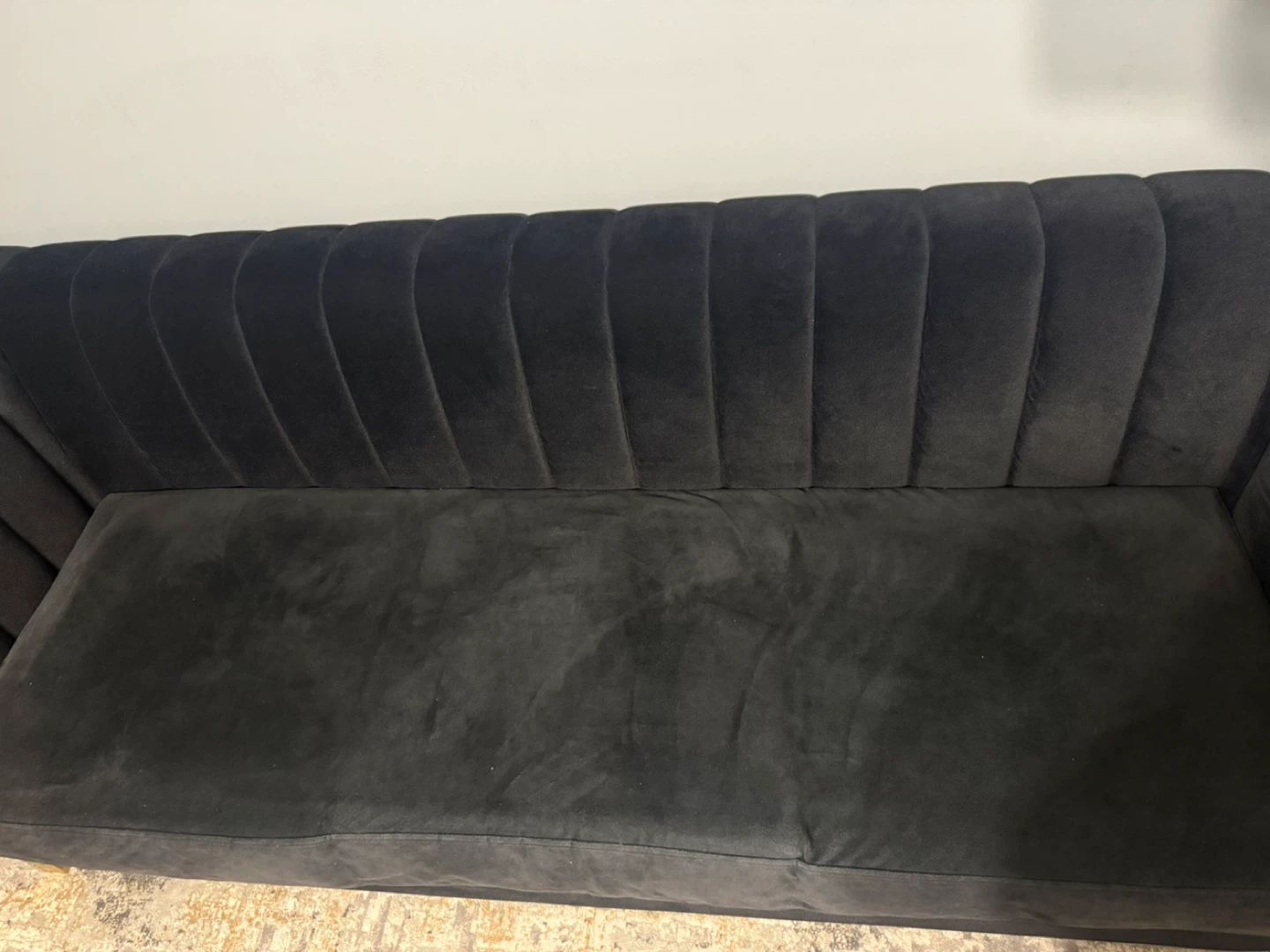 Black Velvet Sofa with Gold Trim - photo 2