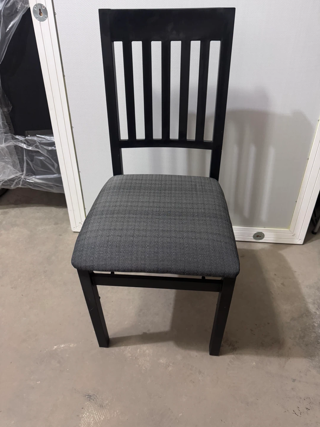 Black Folding Chair with Grey Fabric Seat - photo 2
