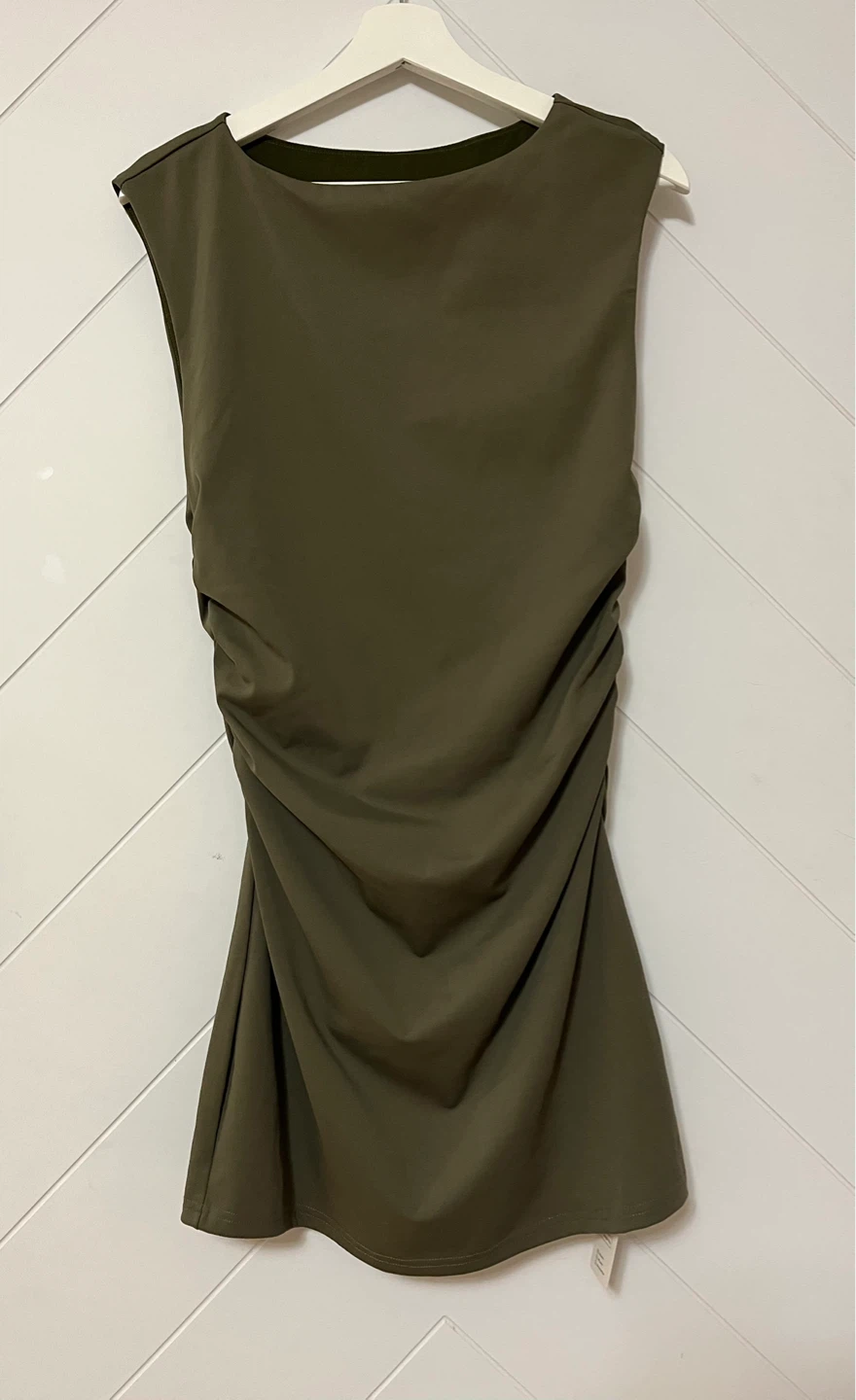 CUPSHЕ Ruched Tank Dress Olive Green