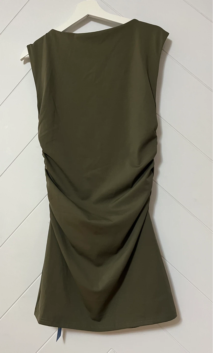 CUPSHЕ Ruched Tank Dress Olive Green - photo 4