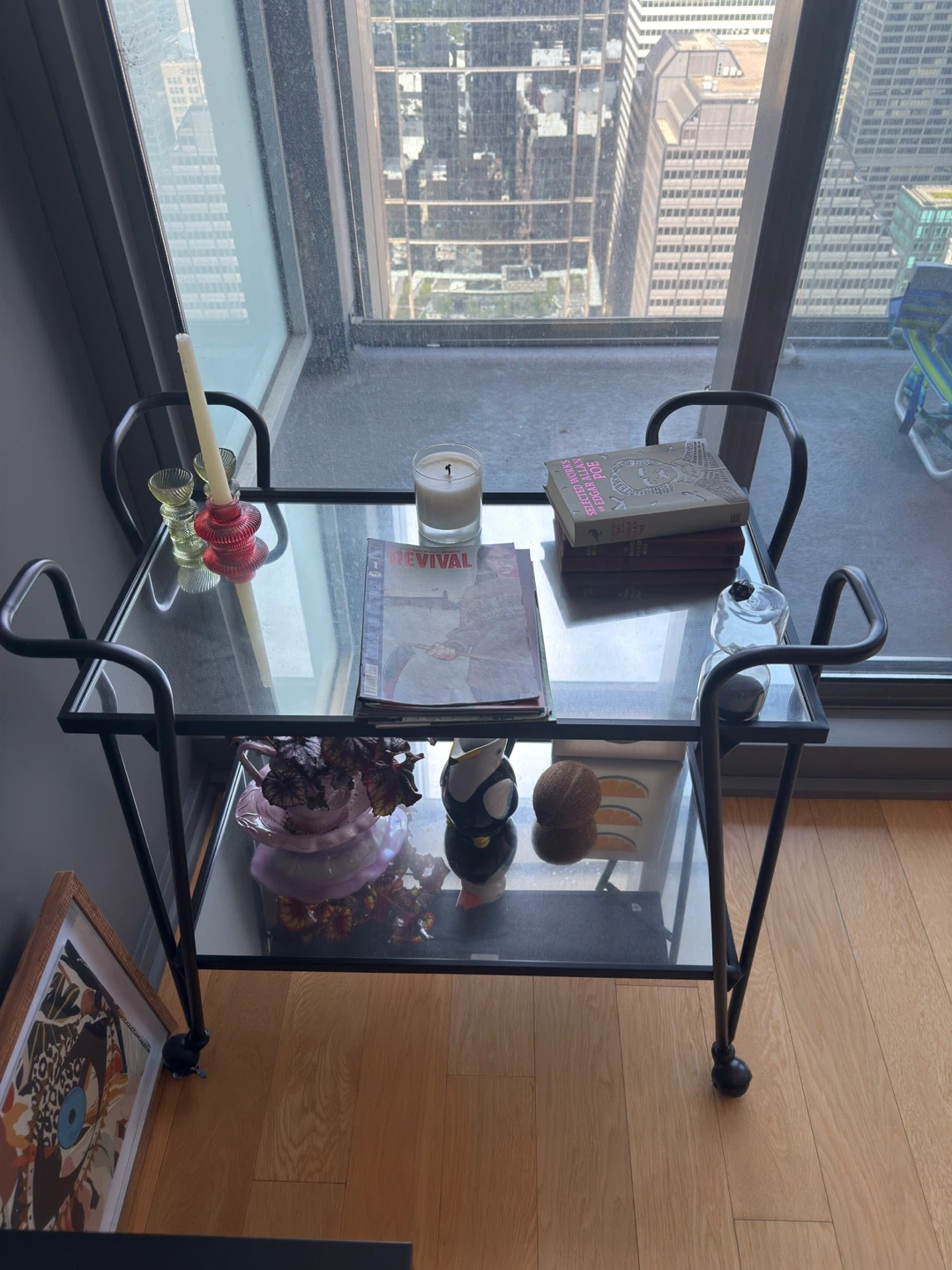 Black Metal and Glass Bar Cart with Wheels - photo 2