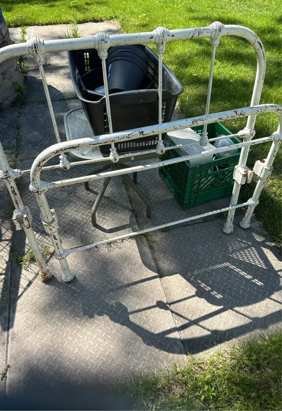 Antique White Metal Bed Frame