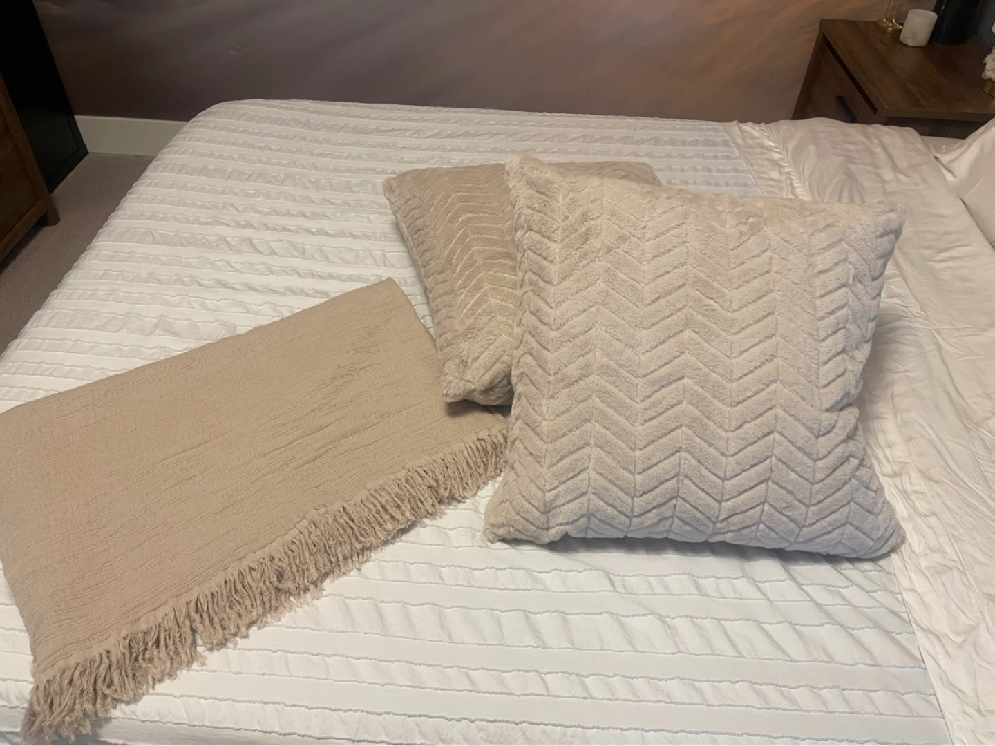 Pair of Beige Cushions & Throw Blanket - photo 3