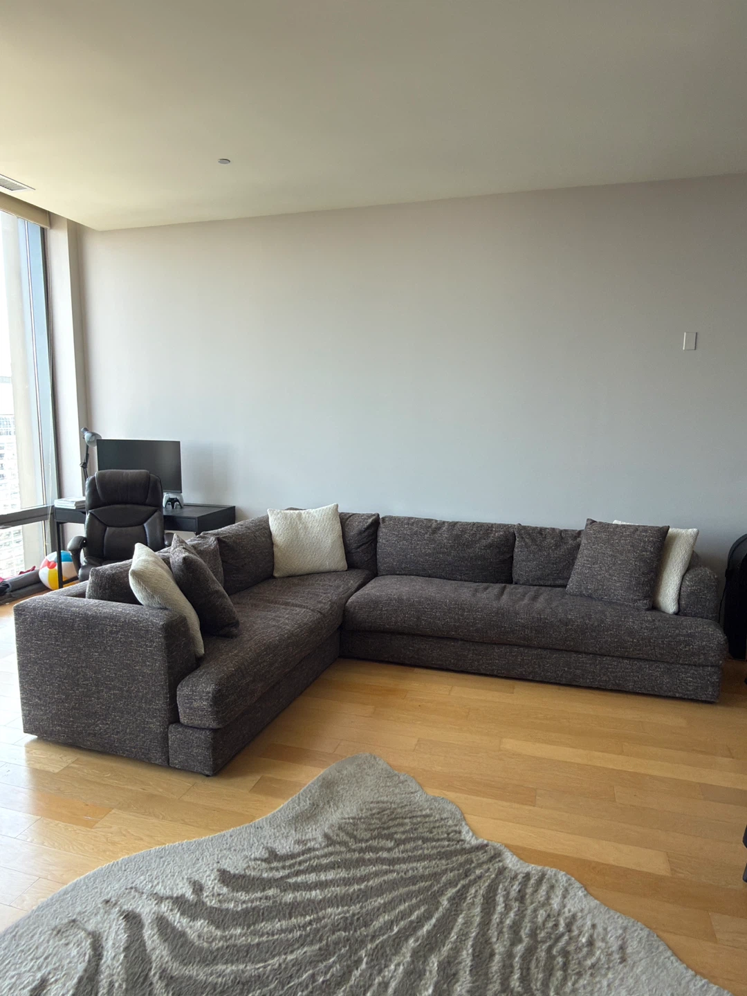 Dark Gray Sectional Sofa with Pillows