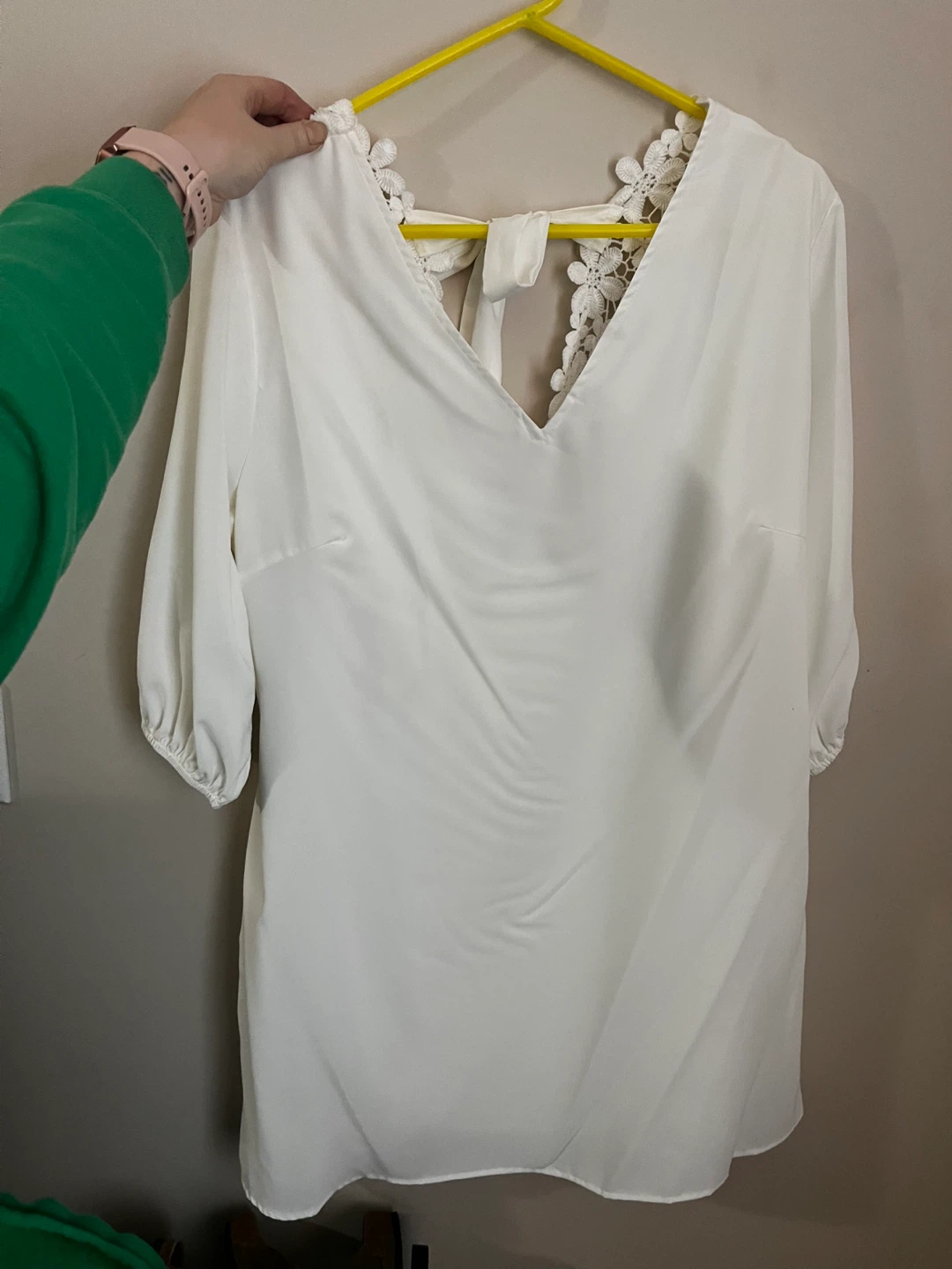 White Lace Trim V-Neck Dress