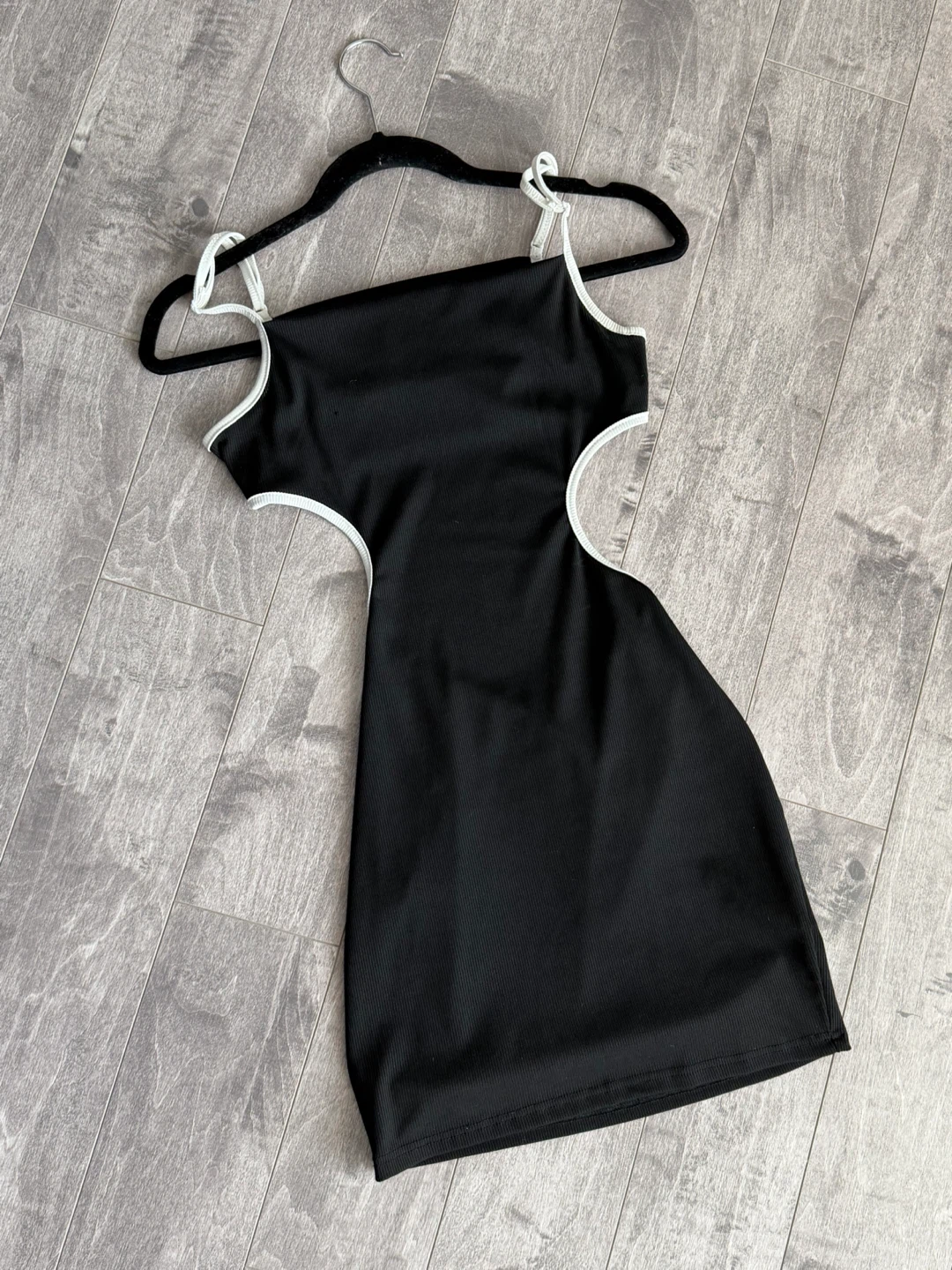 Black Cutout Mini Dress with White Trim - photo 3