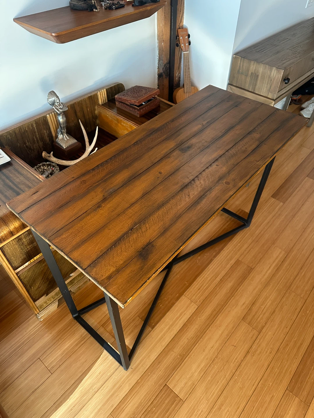VINTAGE DARK RECLAIMED PINE WOOD OFFICE DESK / CONSOLE TABLE - photo 3