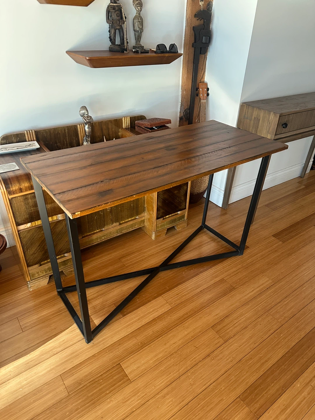 VINTAGE DARK RECLAIMED PINE WOOD OFFICE DESK / CONSOLE TABLE