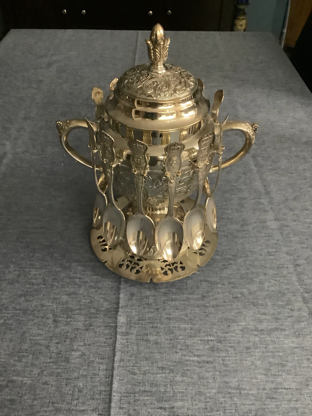 Ornate Silver Plated Spoon Set with Decorative Holder - photo 2