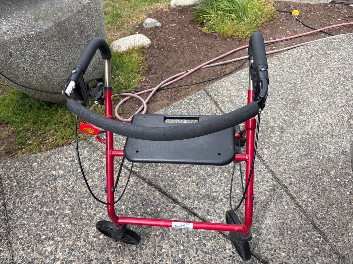 Red 3-Wheel Walker with Seat