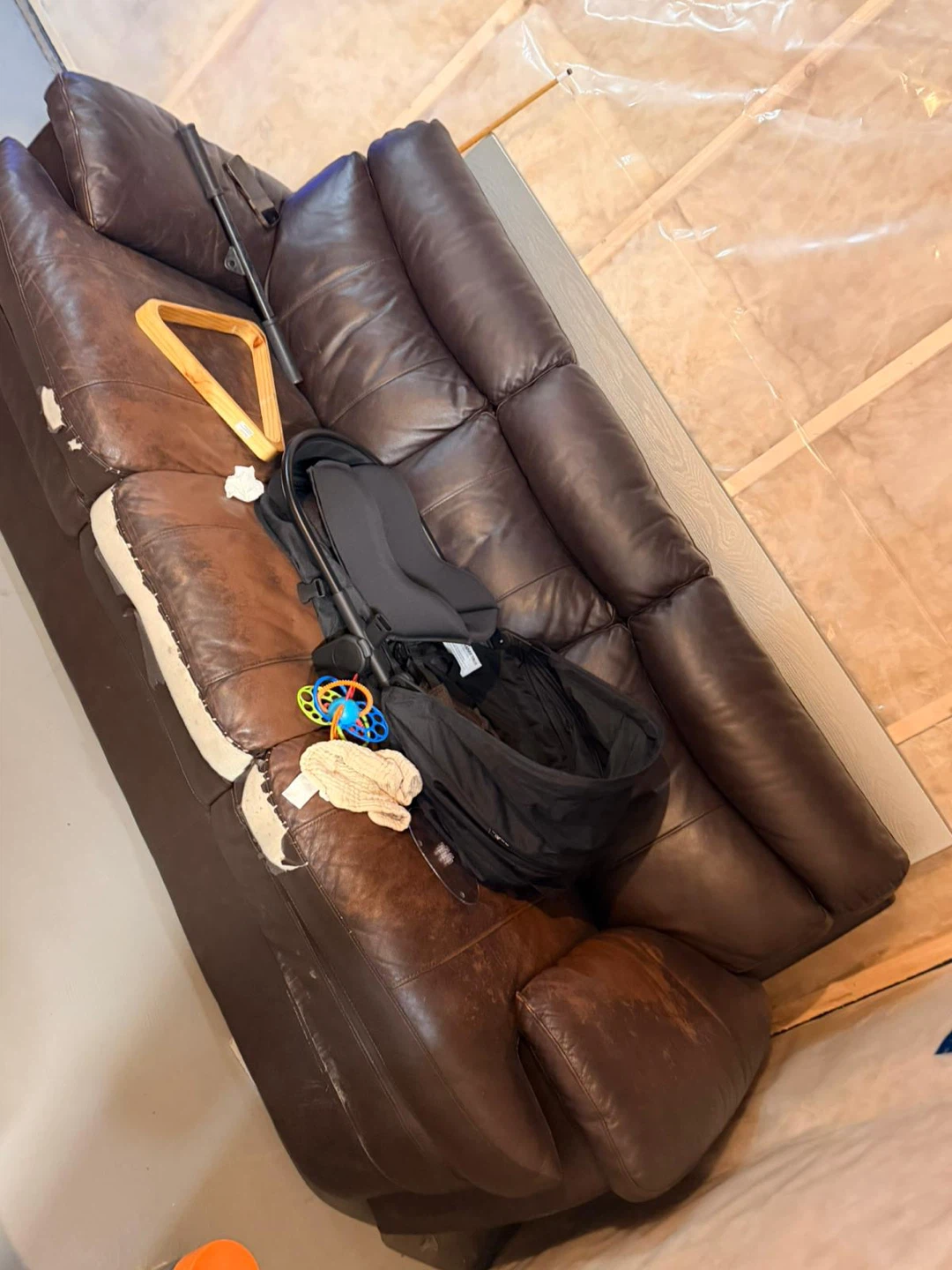 Brown Leather Sofa - photo 2