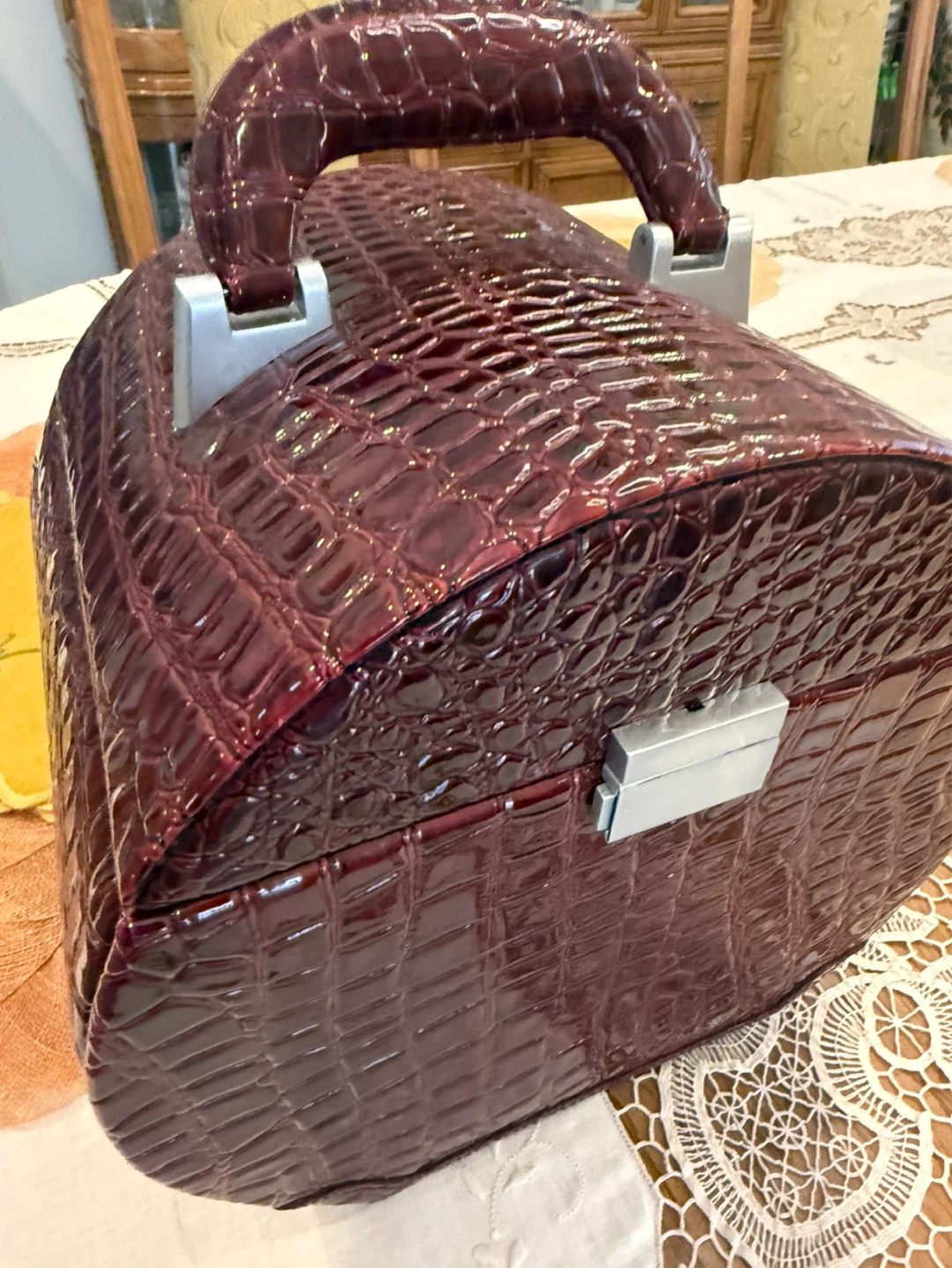 Red Faux Croc Jewelry Box with Mirror and Drawers - photo 2