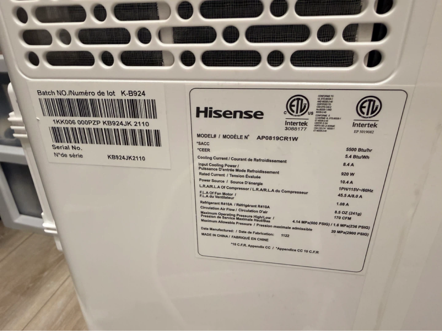 Hisense Portable Air Conditioner AP0819CR1W - photo 3