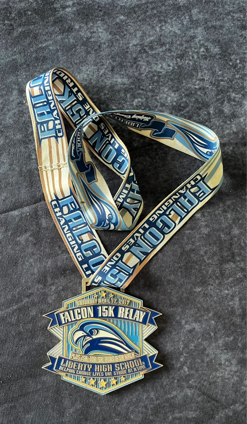 Liberty High School Falcon 15K Relay Medal 2017