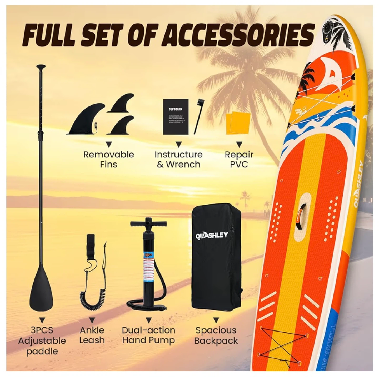 Quashley Stand Up Paddleboard - Mango Tango 11'x34"x6" - photo 4