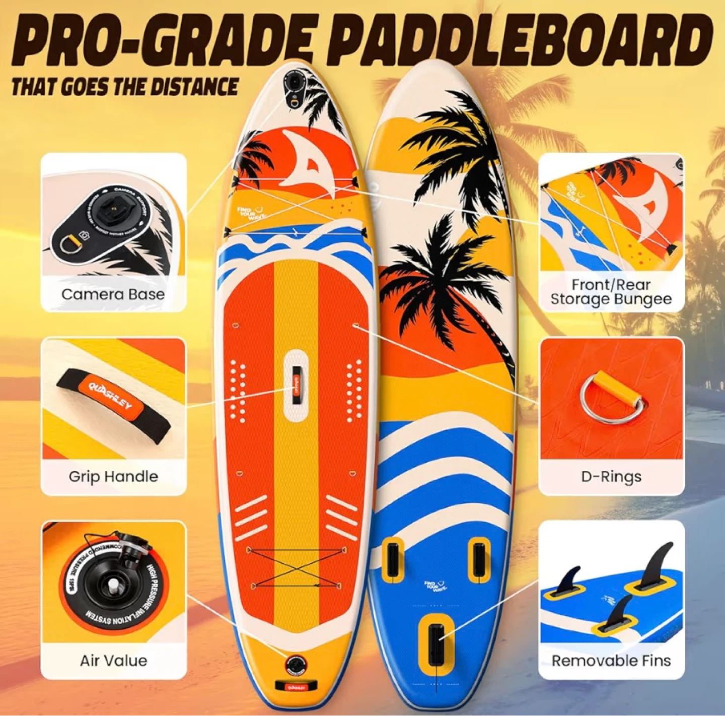 Quashley Stand Up Paddleboard - Mango Tango 11'x34"x6" - photo 3