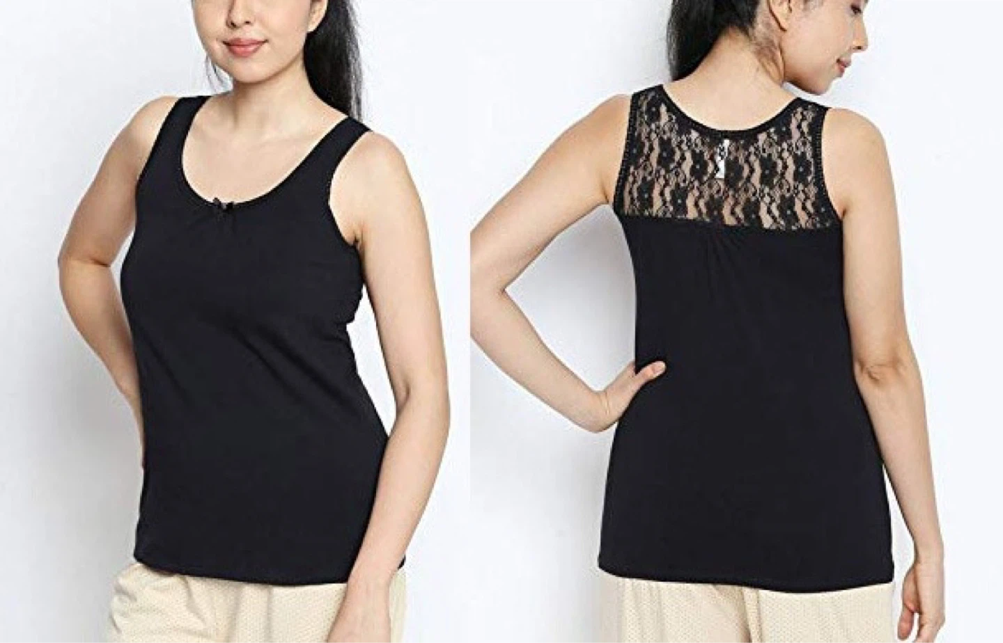 Black Lace Trim Tank Top
