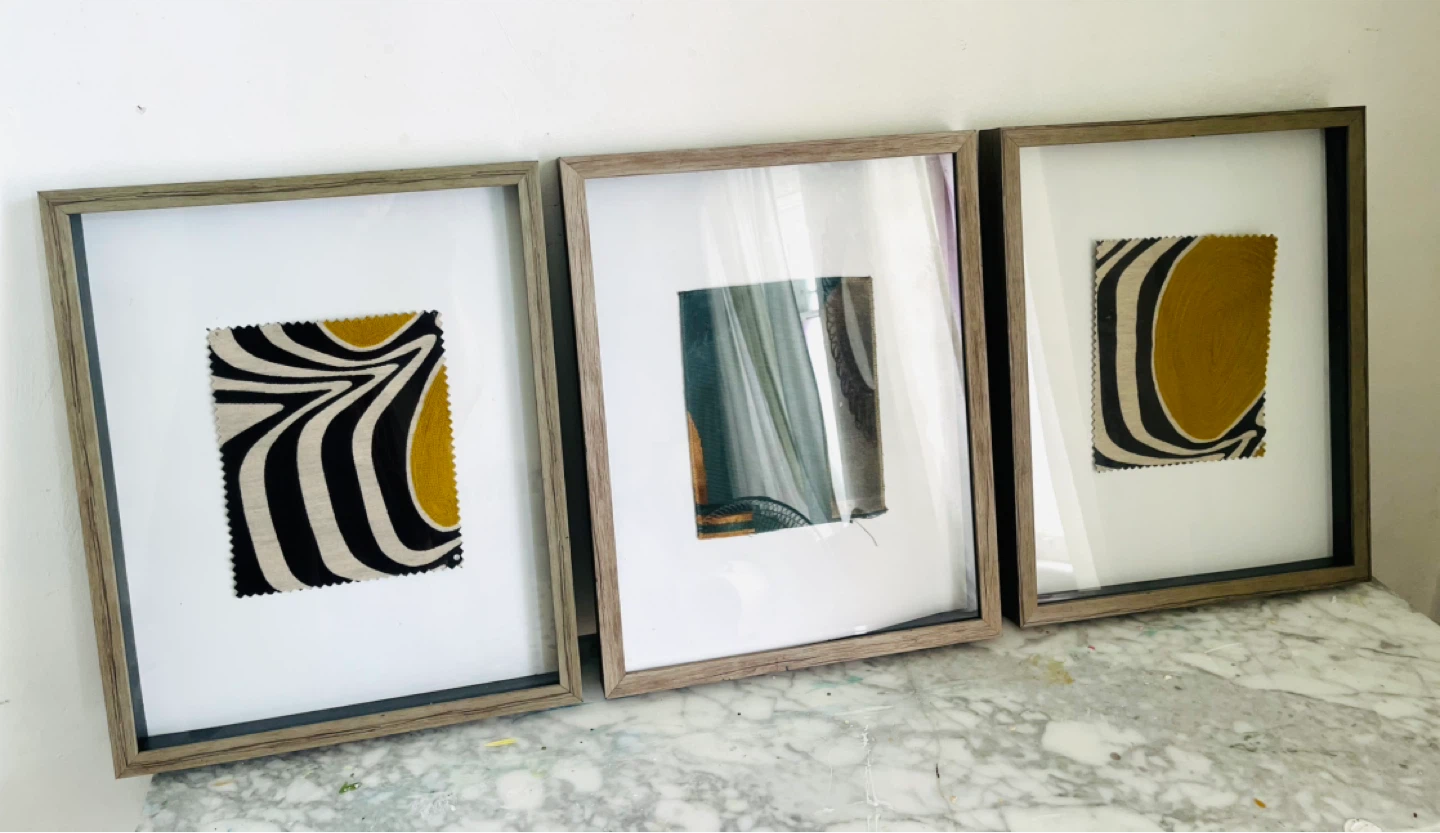 Framed MCM Textile Art  - Set of 3