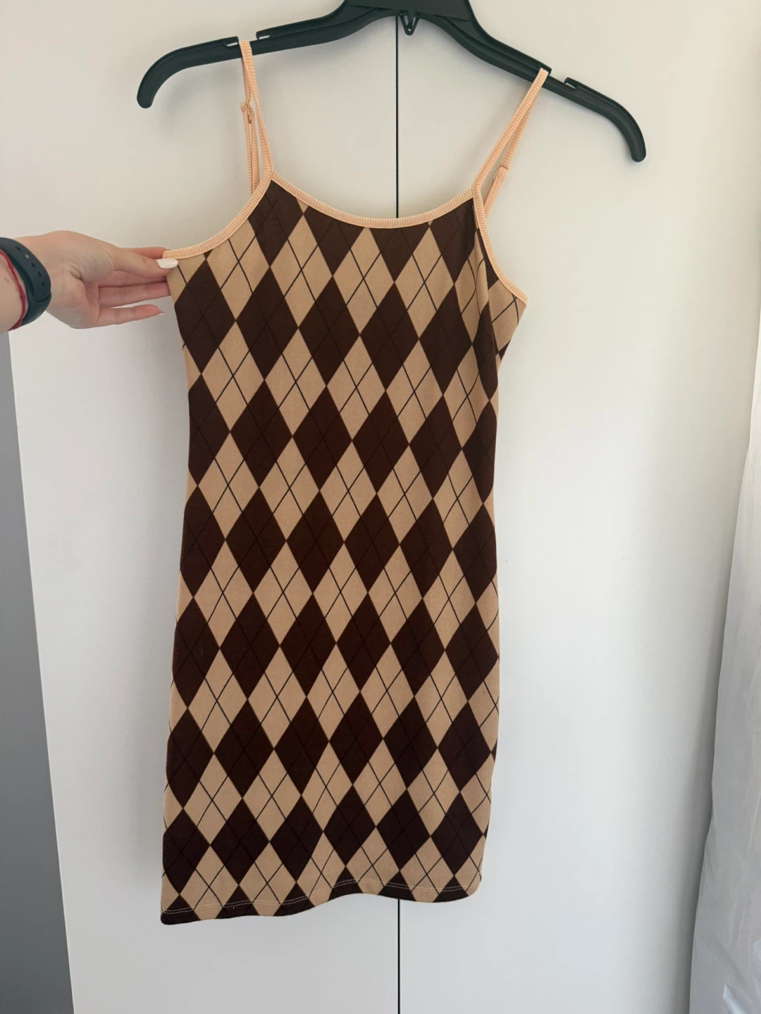 SHEIN Argyle Print Dress with Brown Cropped T-Shirt - photo 3