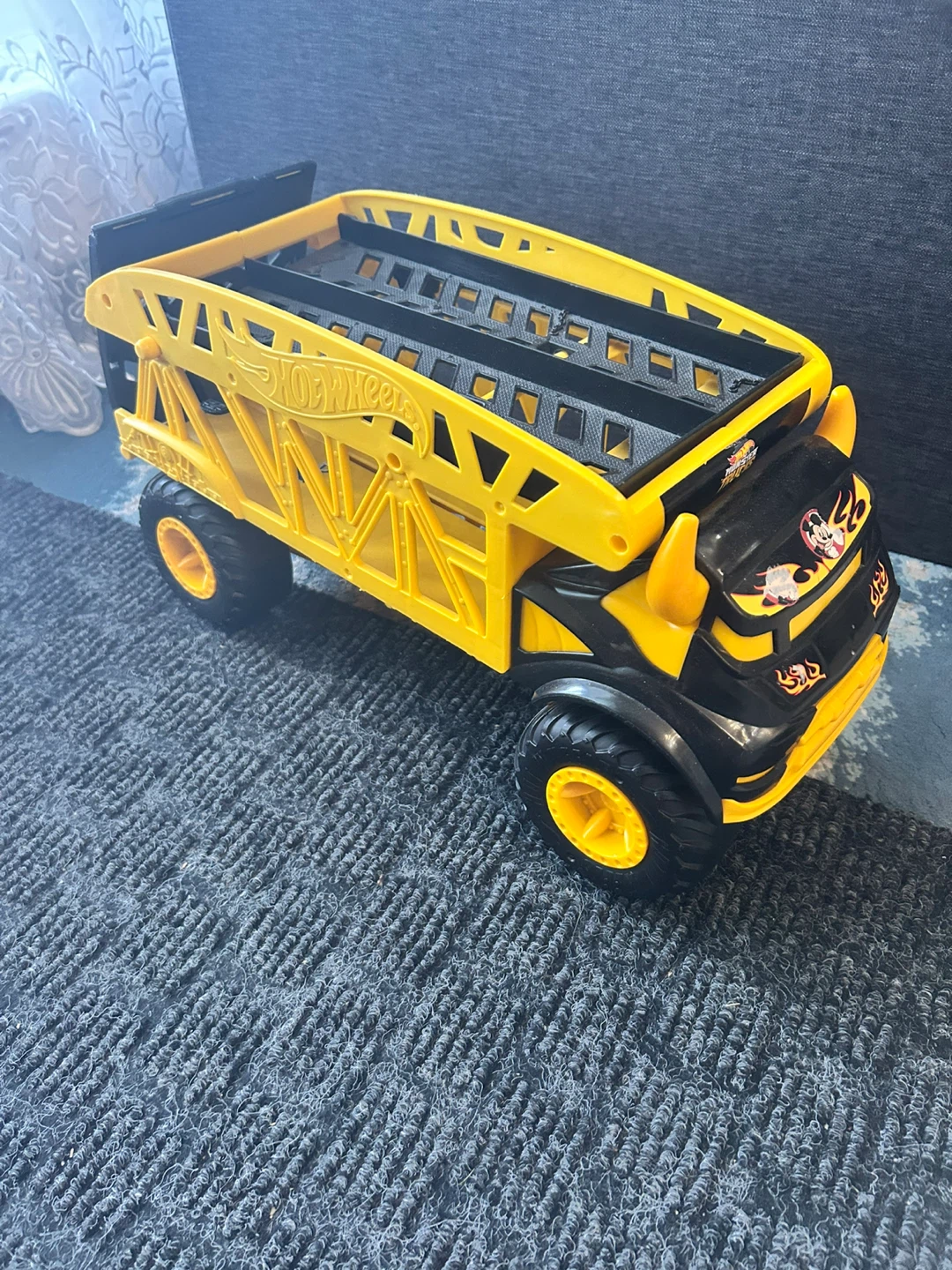 Hot Wheels Yellow and Black Car Carrier Truck Toy
