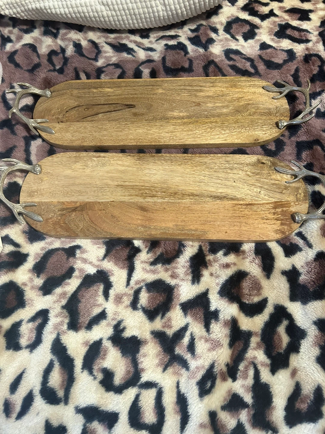 Wooden Serving Platters with Antler Handles (Set of 2)